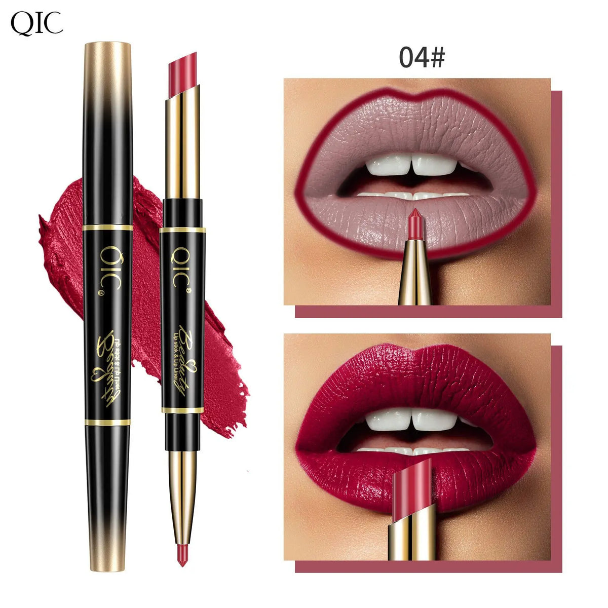 QIC 2-in-1 Waterproof Matte Lip Liner & Lipstick Pencil Lip Liner Lipstick PRIMED 04