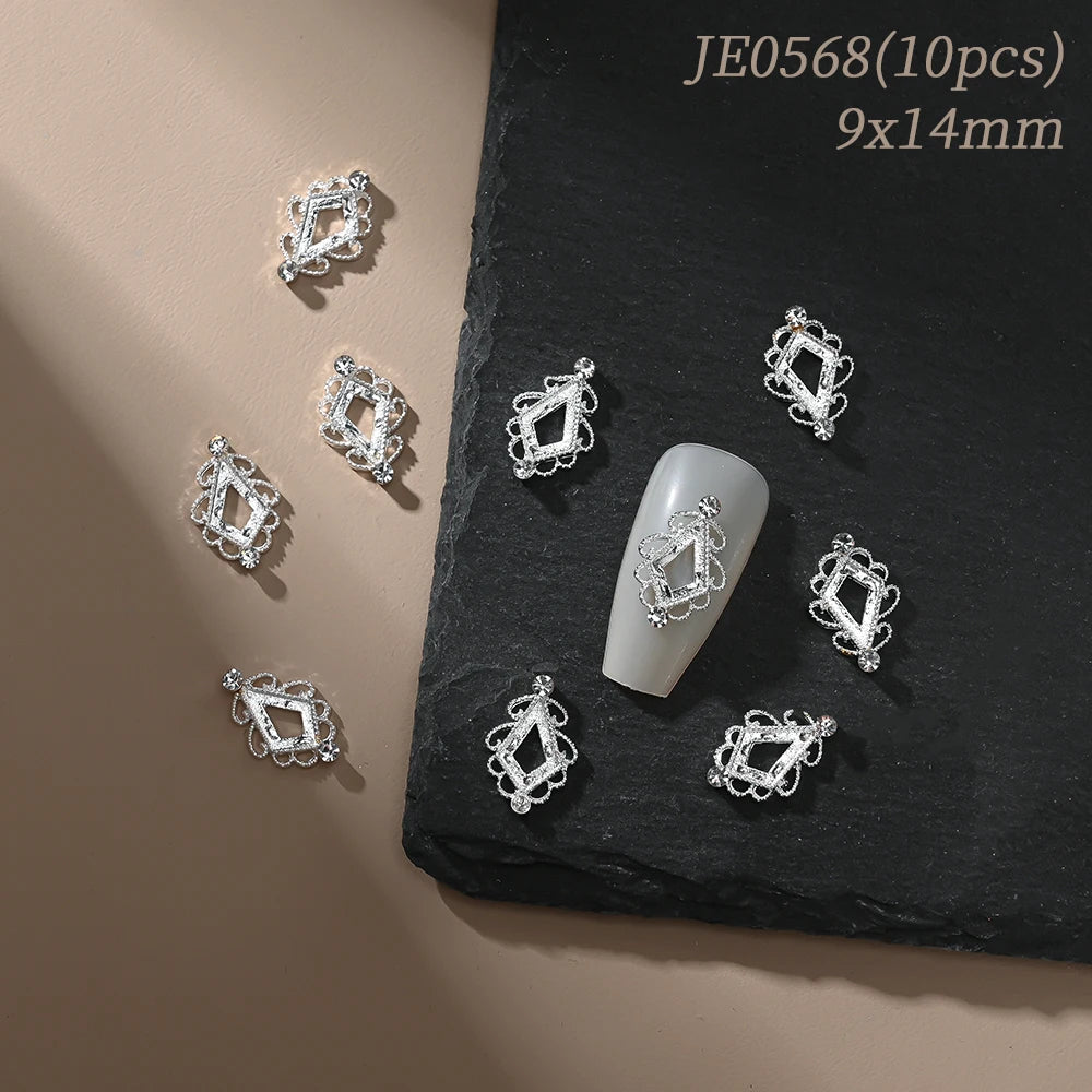 Vintage Hollow Frame Nail Charms Zircon Alloy 10/20Pcs Nail Art Charms PRIMED JE0568(10pcs)