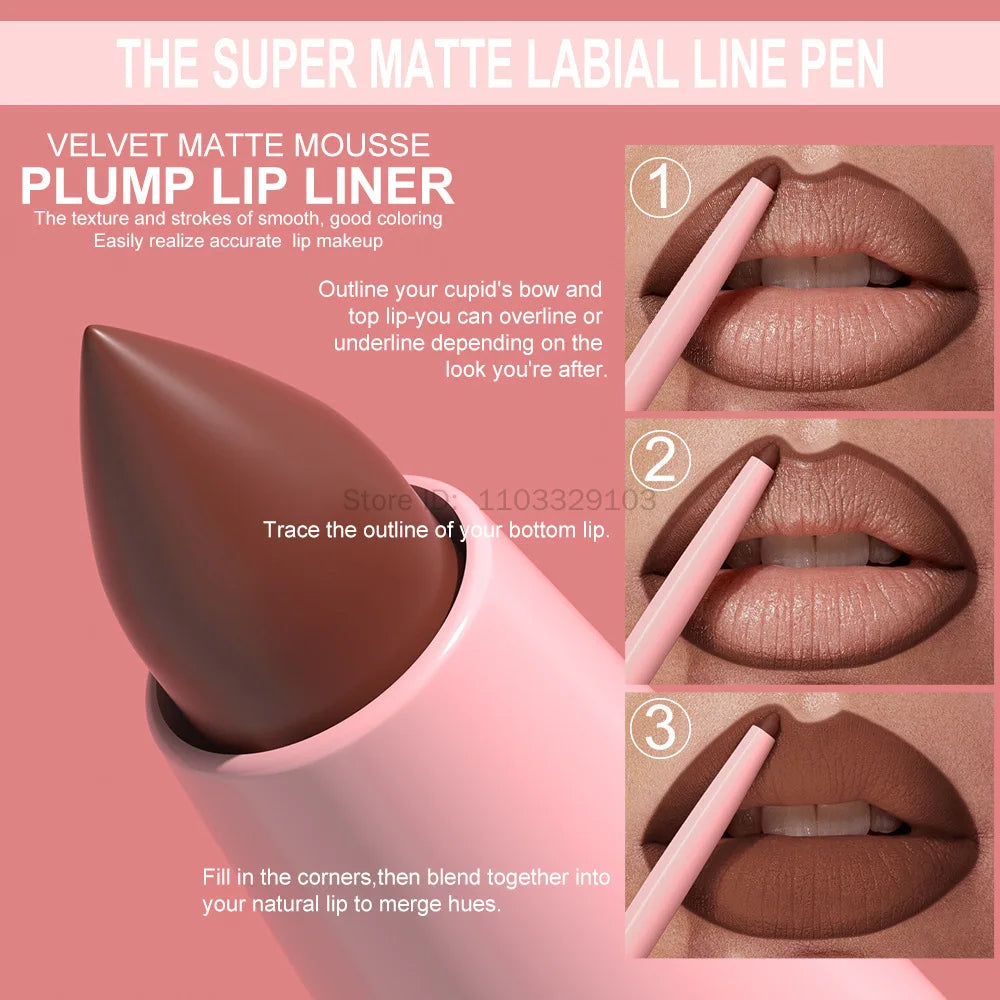Waterproof Matte Lip Liner Pencil – 12 Colors Long-Lasting