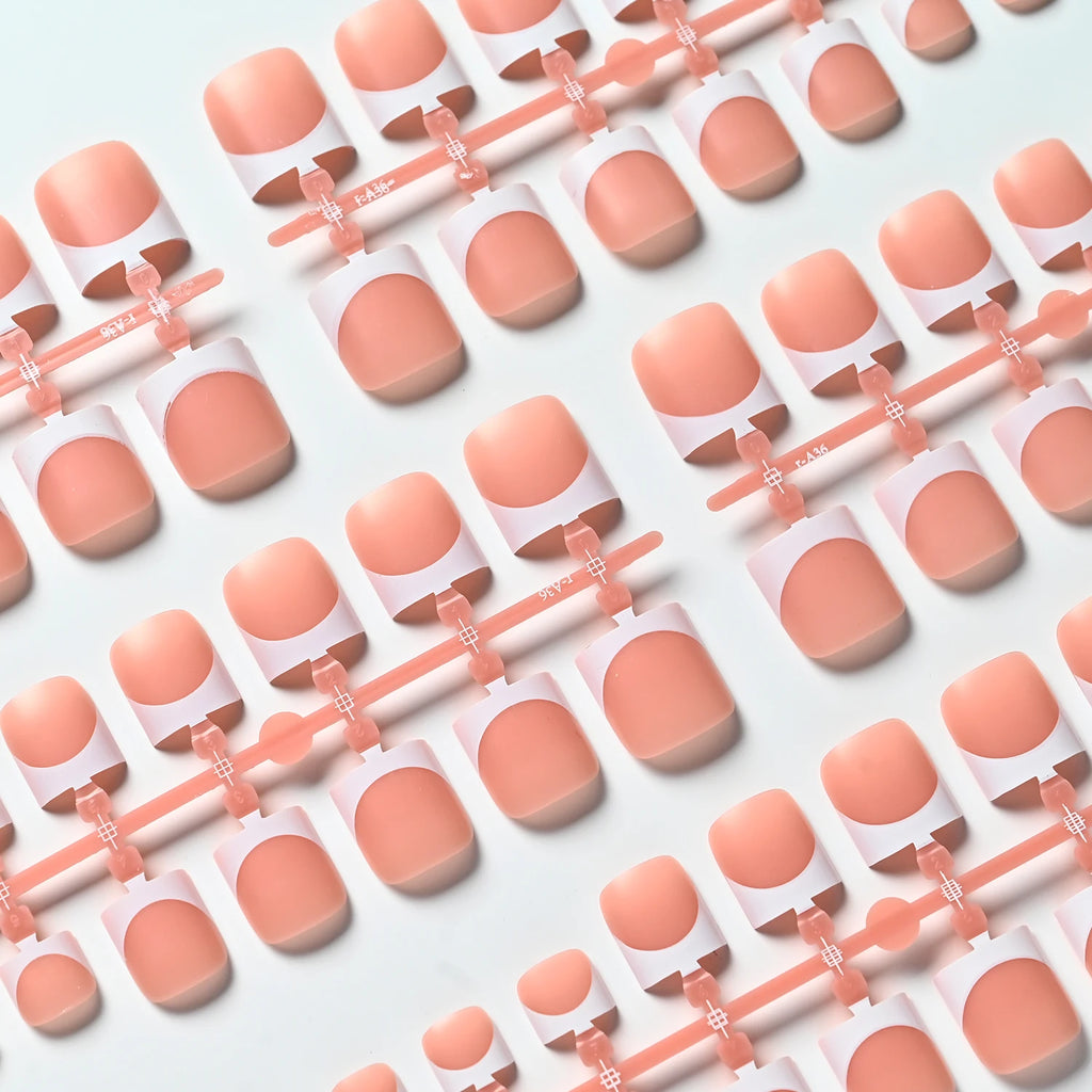 150Pcs Matte Press-On False Toenails – French Pink & White Tips Press-On Toenails PRIMED