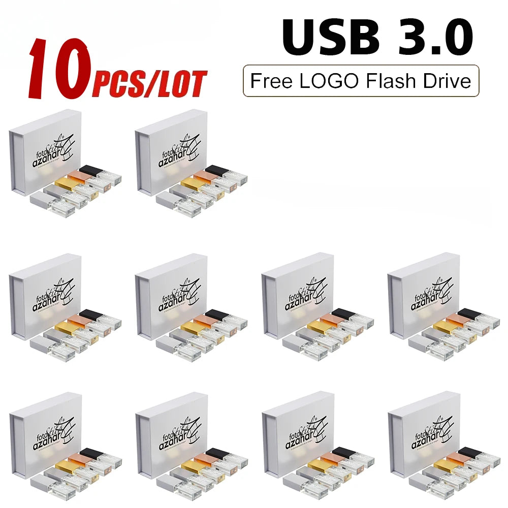 10-Pack 128GB Crystal USB 3.0 Flash Drives – Free Custom Logo USB Flash Drive PRIMED