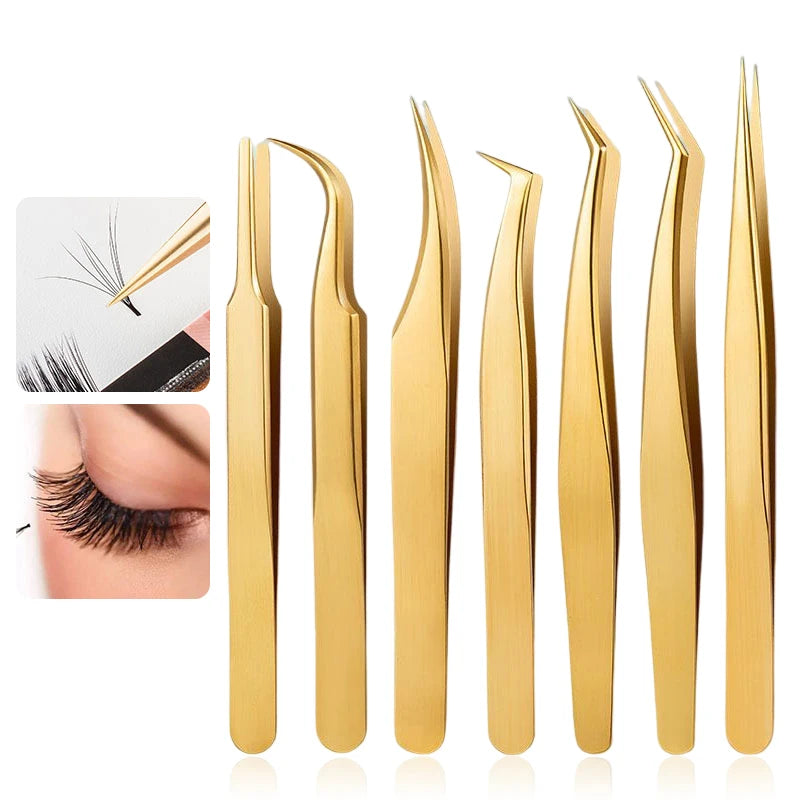 Professional Gold Eyelash Extension Tweezers | Stainless Steel Eyelash Extension Tweezers PRIMED