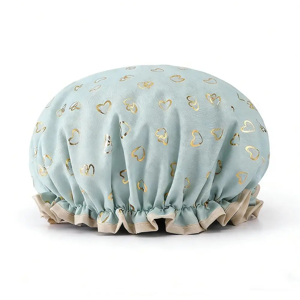 Waterproof Double-Layer Shower Cap – Gold Print Women's Bath Cap Shower Cap PRIMED green