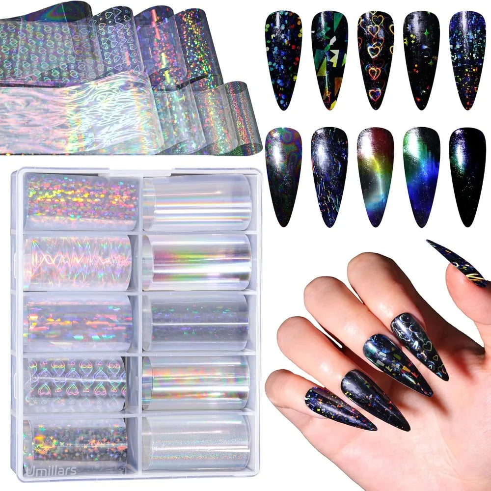 Marble Aurora Nail Art Foil Transfer Stickers – 10 Rolls