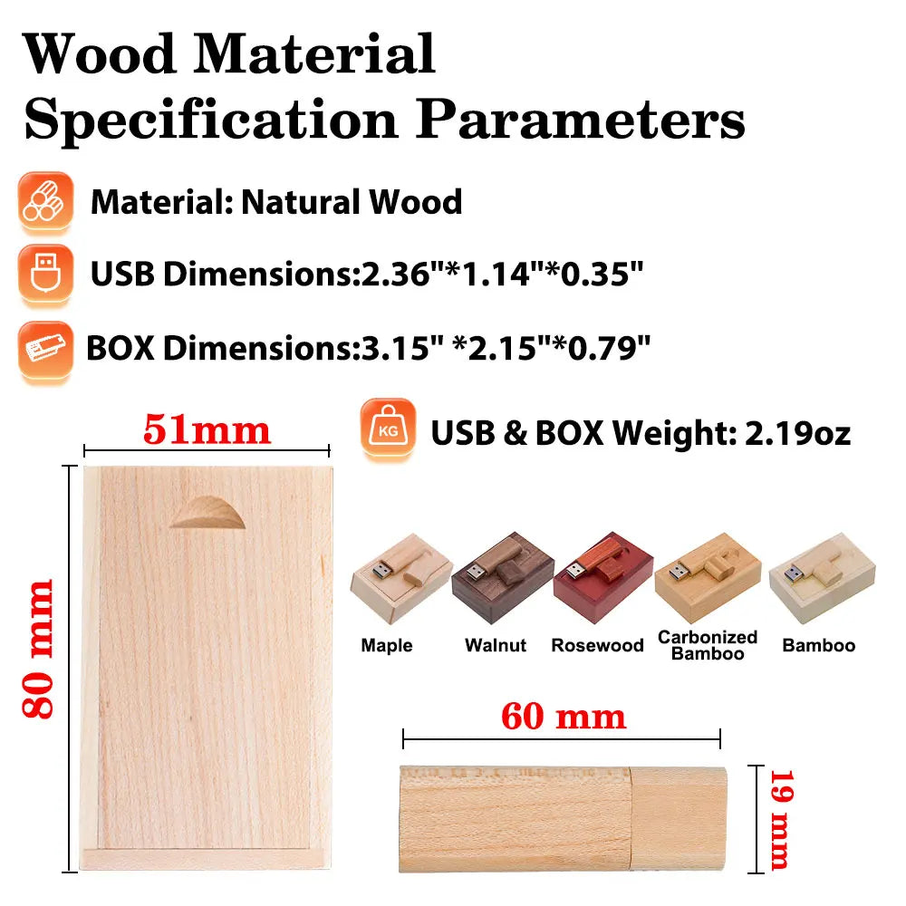 20-Pack Wooden USB Flash Drive 128GB | Custom Logo Bulk Gift USB Flash Drive PRIMED