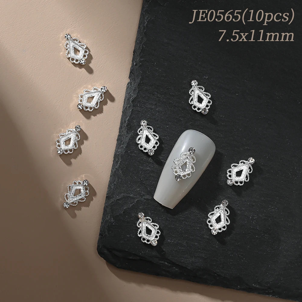 Vintage Hollow Frame Nail Charms Zircon Alloy 10/20Pcs Nail Art Charms PRIMED JE0565(10pcs)