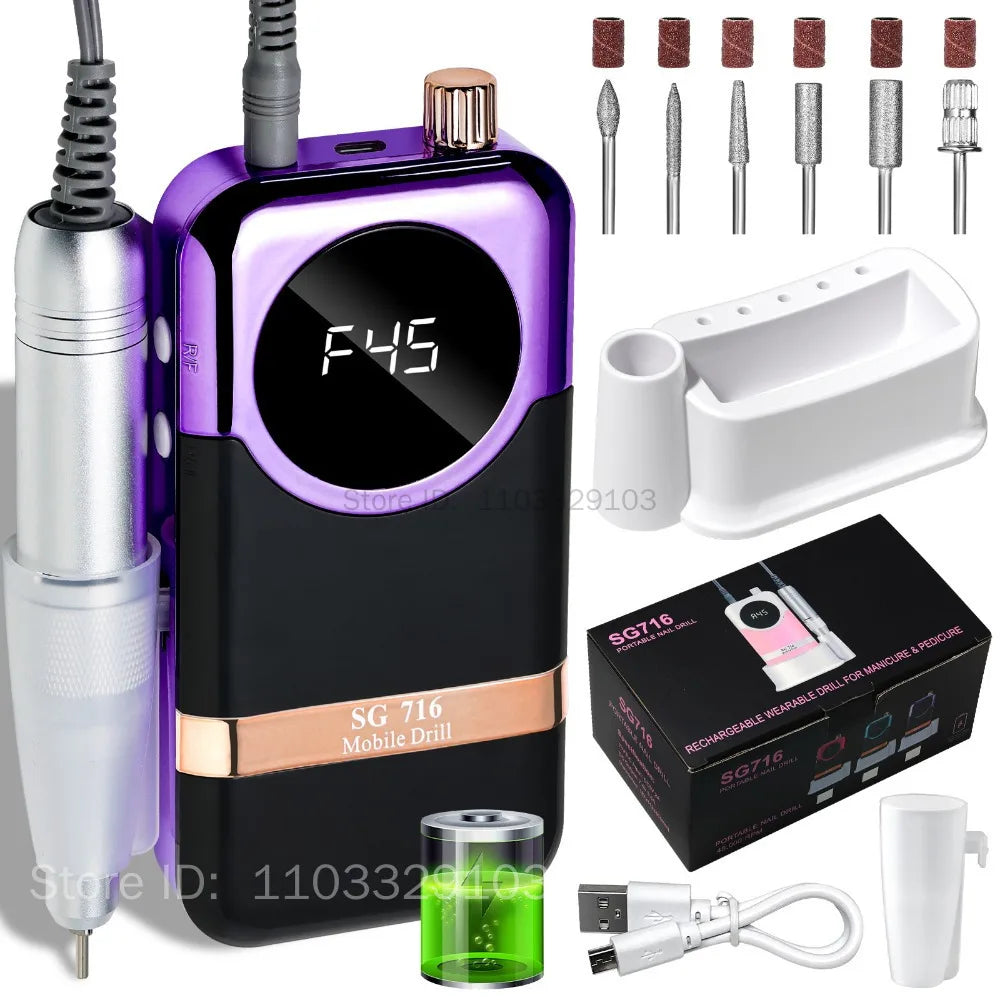 45000 RPM Rechargeable Nail Drill Machine | Portable Sander Electric Nail Drill PRIMED