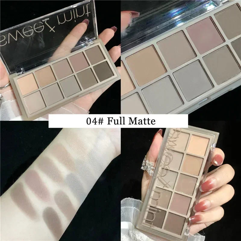 10-Color Glitter Shimmer Eyeshadow Palette – Waterproof & Nude
