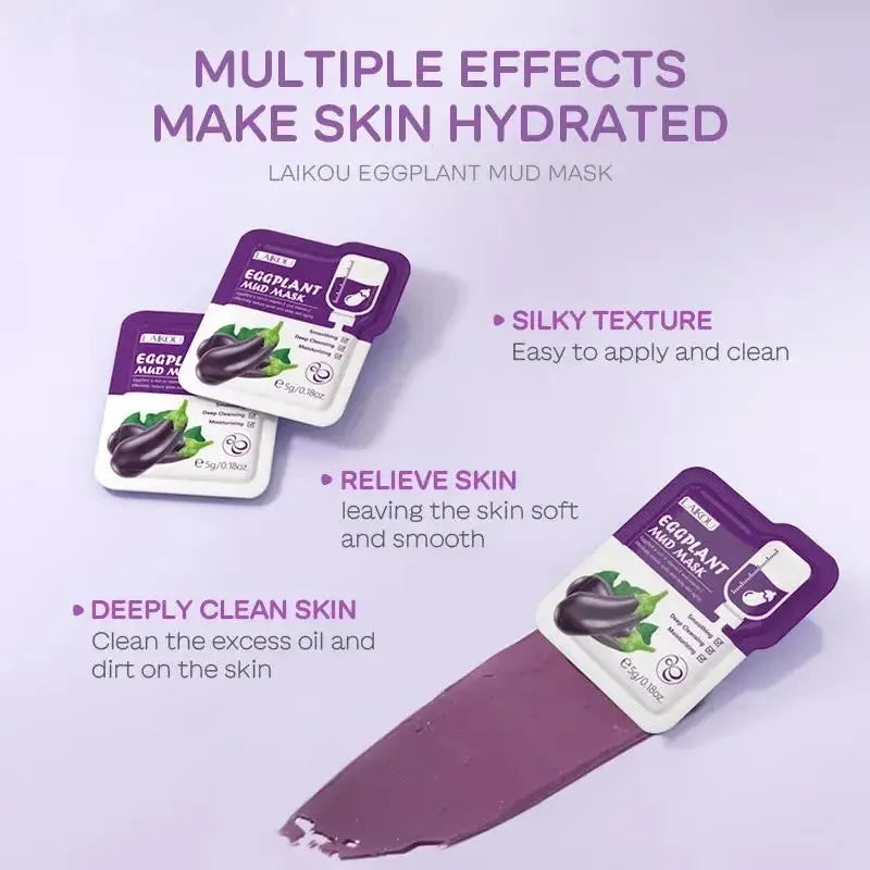 LAIKOU Sakura Eggplant Mud Mask 10pcs | Pore & Oil Control Clay Face Mask PRIMED