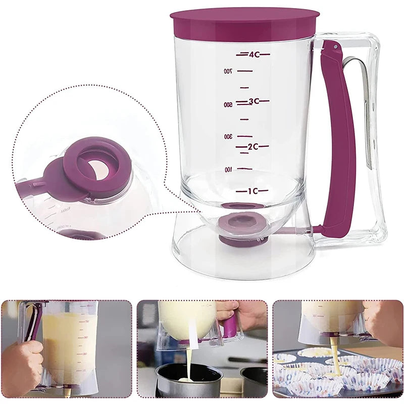 LMETJMA 4-Cup Pancake Batter Dispenser 900ml with Measuring Label Batter Dispenser PRIMED