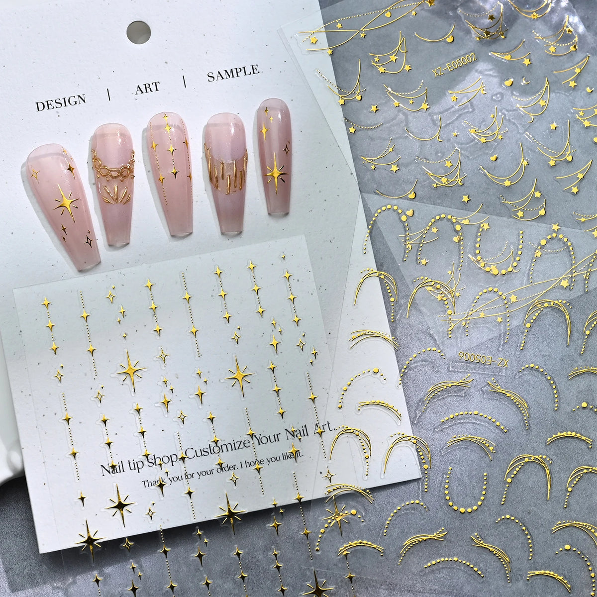 6-Pack Gold Foil Moon Nail Art Stickers – 3D Decals | MAFANAILS