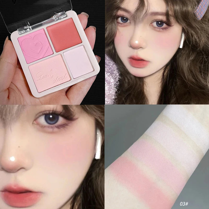 4-Color Blush & Highlighter Palette – Pink Peach Matte Glow Blush Highlighter Palette PRIMED 03