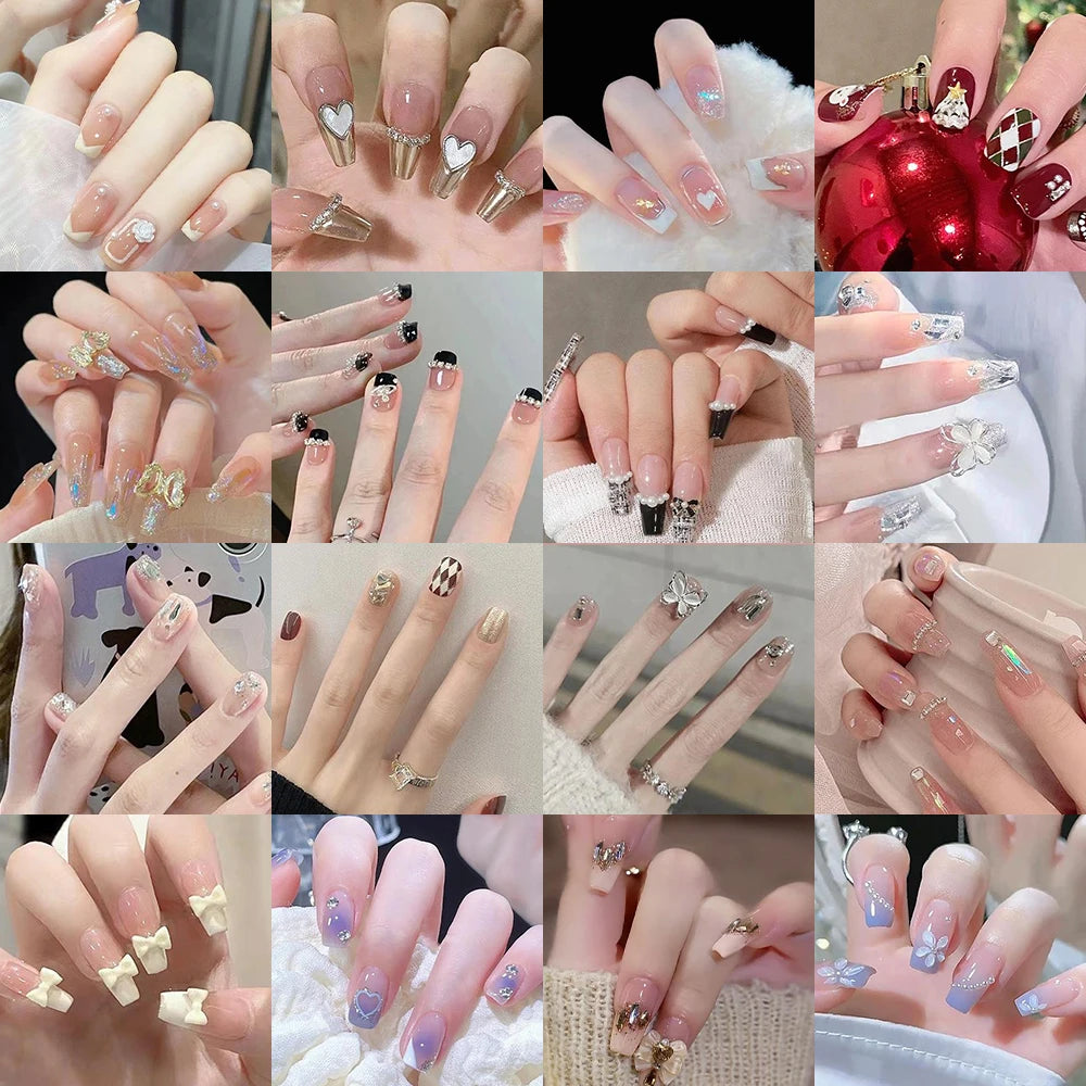 French Press On Nails Set – 24 Short Acrylic Tips with Glue