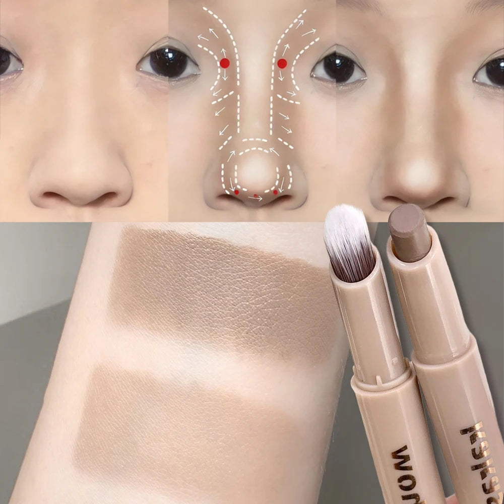 3D Dual Contour Stick with Brush – Matte Bronzer & Nose Shadow Contour Bronzer Stick PRIMED