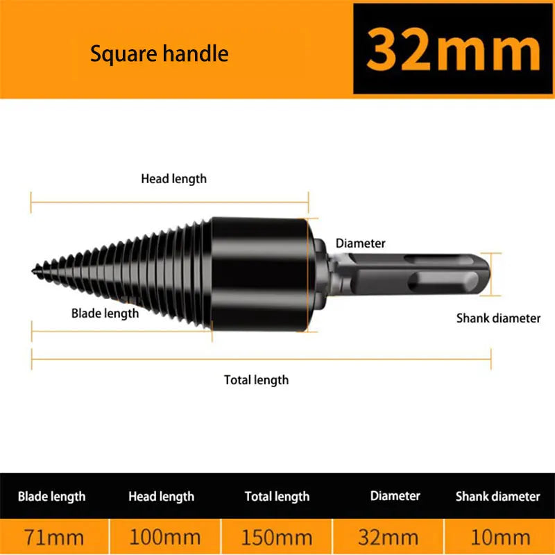 32mm Firewood Splitting Cone Drill Bit | Log Splitter Tool