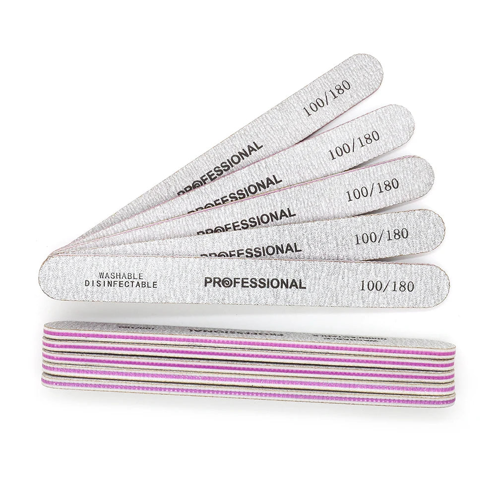 JEARLYU Grey Zebra Nail Files Multi-Grit Double Sided | 5/10 Pack Nail Files PRIMED 10pcs Grit100-180