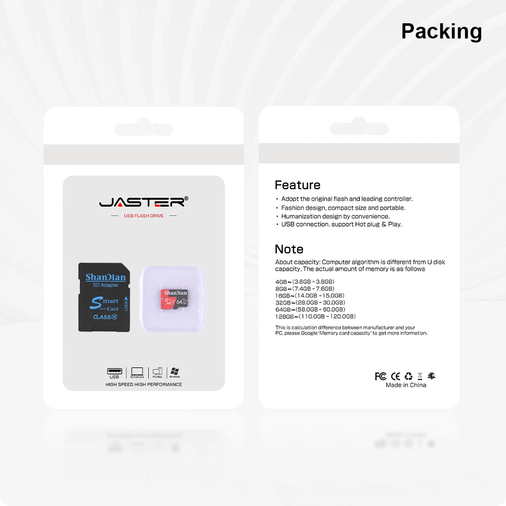 JASTER 64GB SD Card Class 10 U3 V30 A1 High-Speed SDXC SD Memory Card PRIMED
