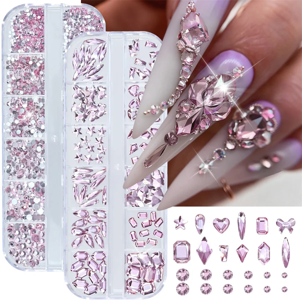3D Acrylic Nail Rhinestones – Butterfly Teardrop Pink Purple Set Nail Art Rhinestones PRIMED PH258-4