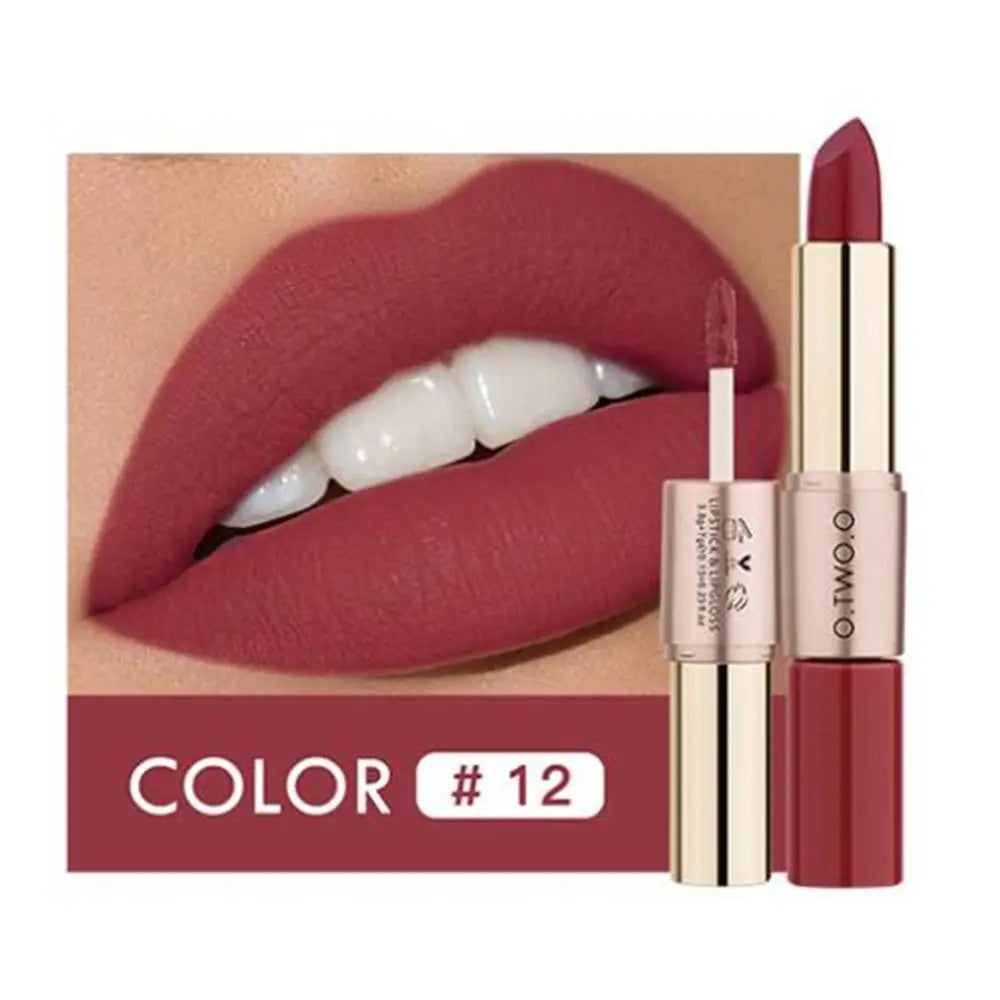 O.TWO.O 2-in-1 Matte Lipstick & Lip Gloss – 12 Colors Matte Lip Gloss PRIMED 12