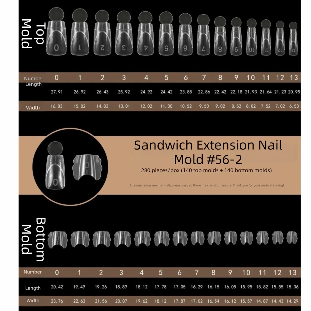280pcs Reusable Dual Nail Forms – 14 Sizes, Square & Oval