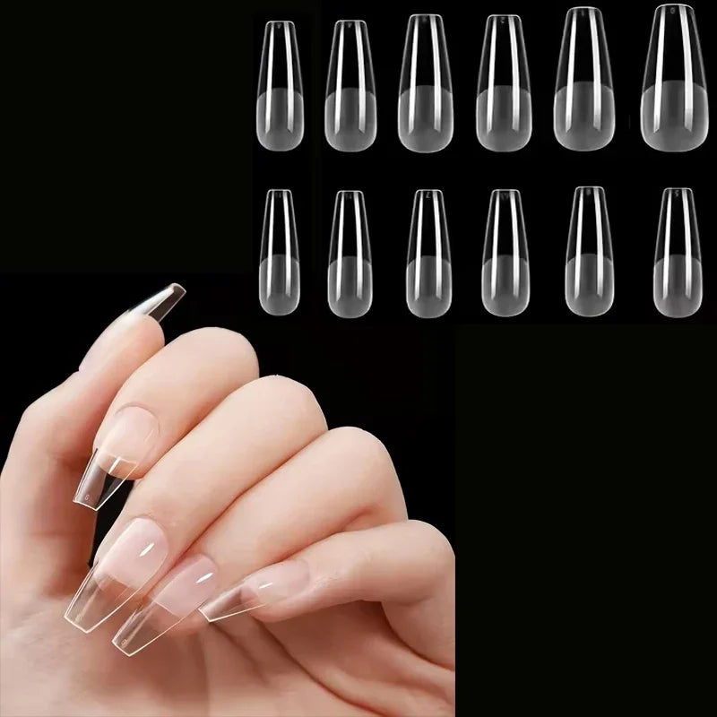 120Pcs Matte Long Ladder False Nail Tips – Ultra-Thin Full Cover False Nail Tips PRIMED