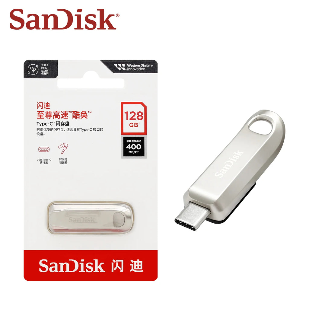 SanDisk Ultra Luxe CZ75 USB-C Flash Drive 64–256GB USB 3.2 USB-C Flash Drive PRIMED