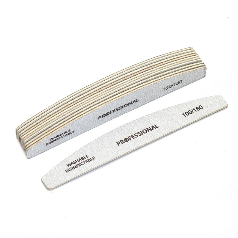 JEARLYU Half-Moon Wooden Nail Files Set 5/10/20/40 Pcs Wooden Nail Files PRIMED 10pcs Grit180-240