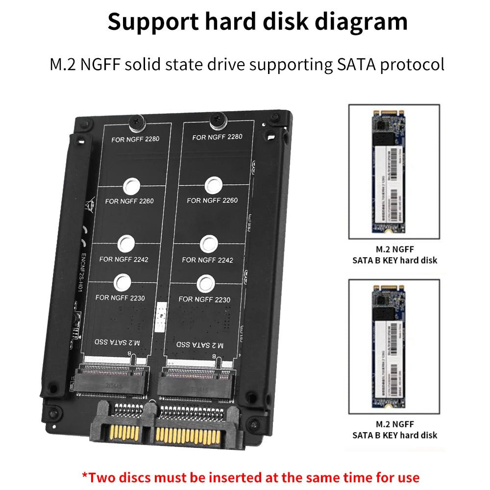 TISHRIC M.2 NGFF to SATA Adapter Dual Port with Enclosure SSD Adapter Card PRIMED