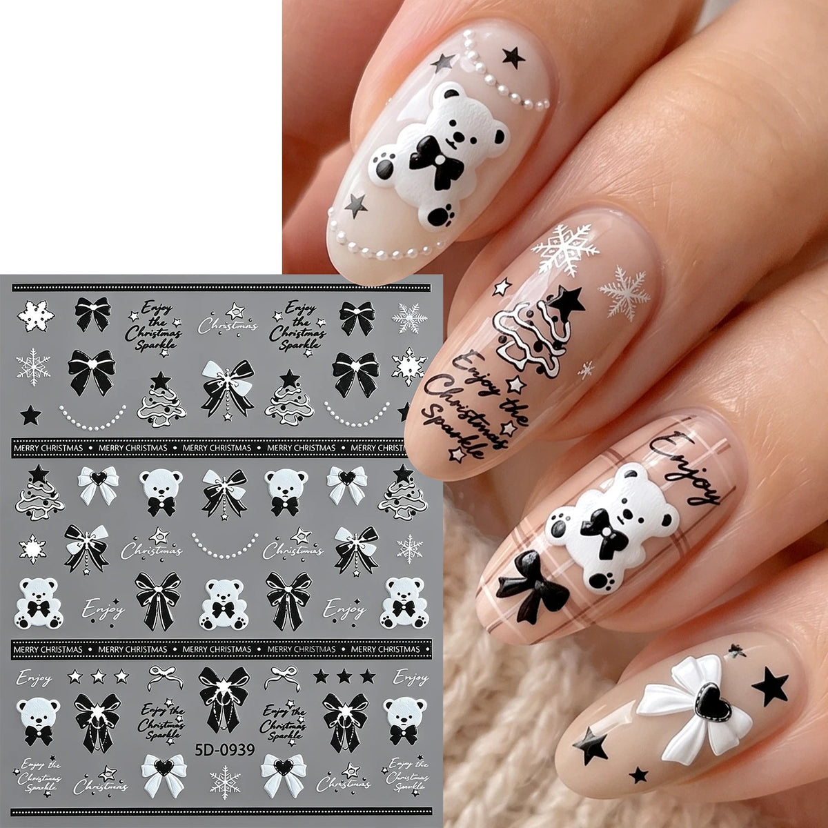 5D Christmas Nail Art Stickers – Bear, Snowflake & Tree Decals Nail Art Stickers PRIMED
