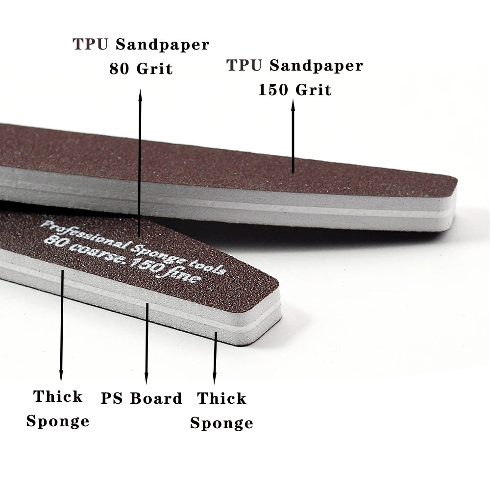 JEARLYU Half-Moon Nail File 80/150 Grit | 2/5/10 Pack Nail File Buffer PRIMED