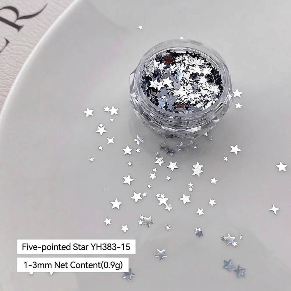 Silver Star Glitter Nail Sequins – Mixed Pentagram Manicure Decor