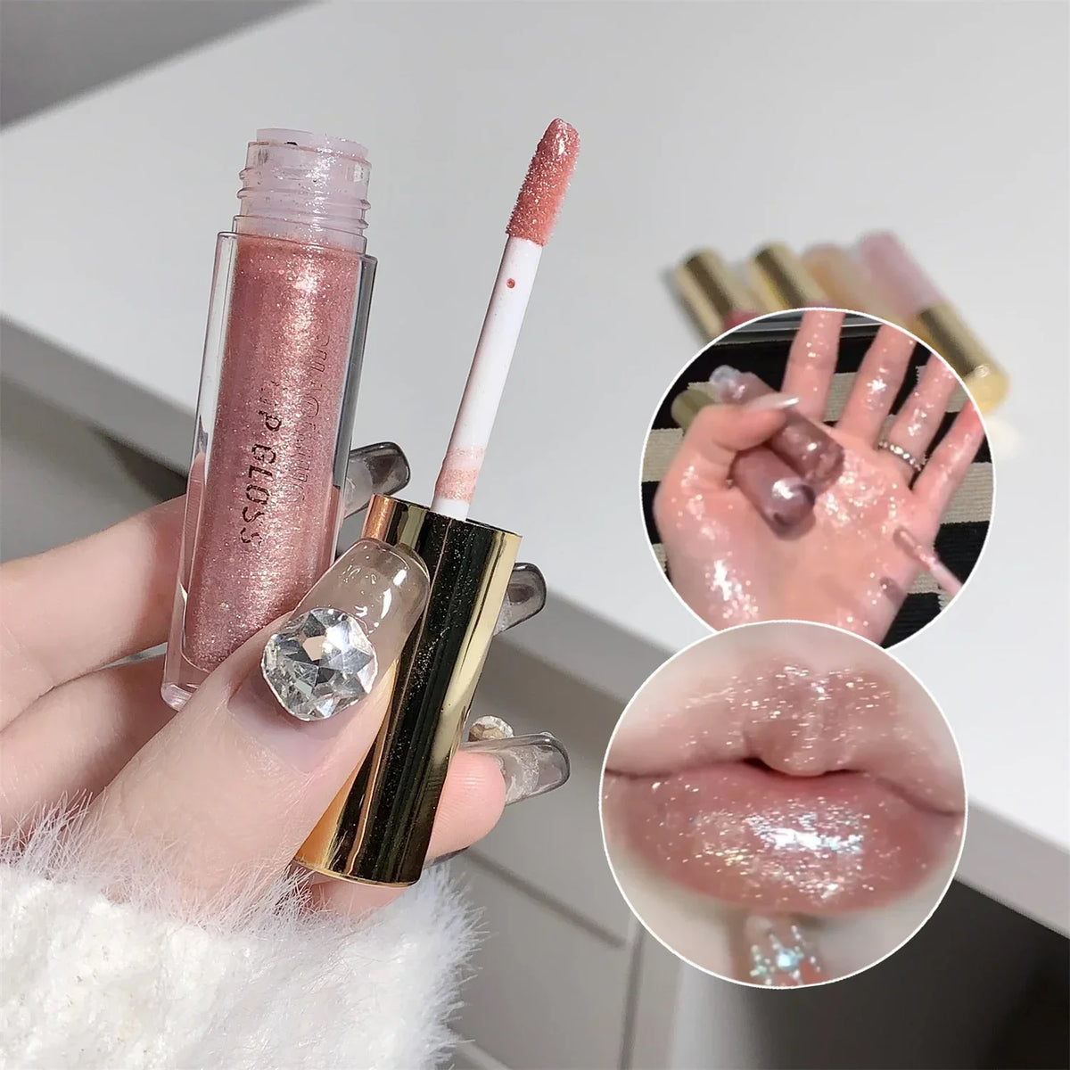 Pearl Diamond Glitter Lip Gloss – Moisturizing Plumping Tint Glitter Lip Gloss PRIMED