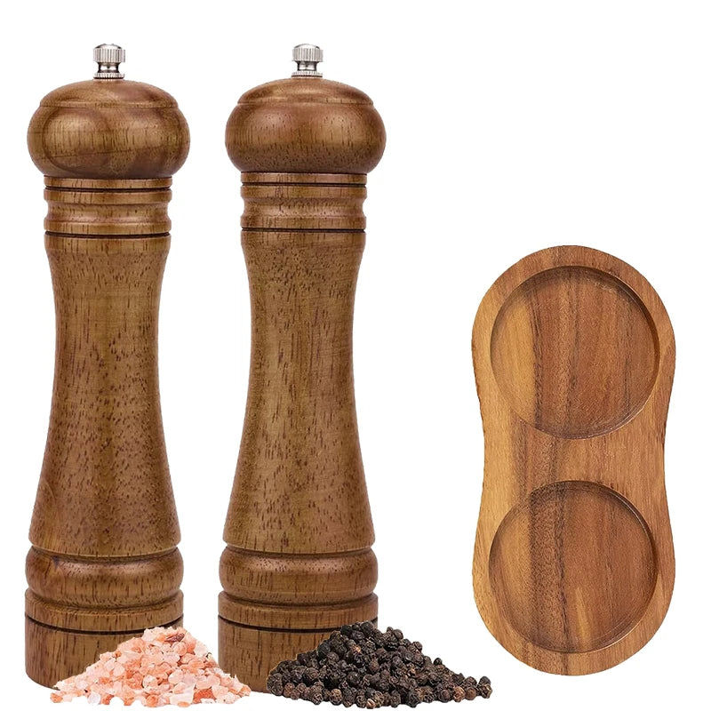 Oak Wood Salt & Pepper Grinder Set – Adjustable Ceramic Mill Salt & Pepper Mill Set PRIMED