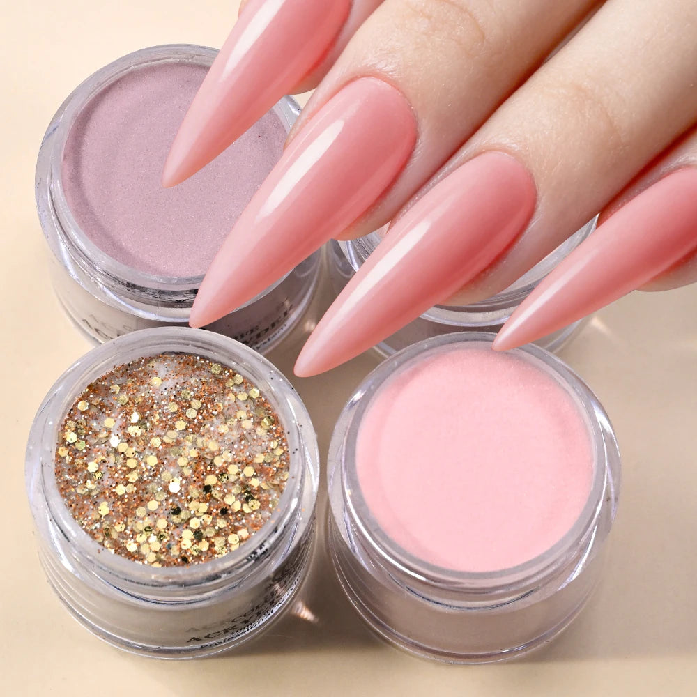 Nail Glitter Crystal Powder Set – Nude Pink Purple Gold 4pc