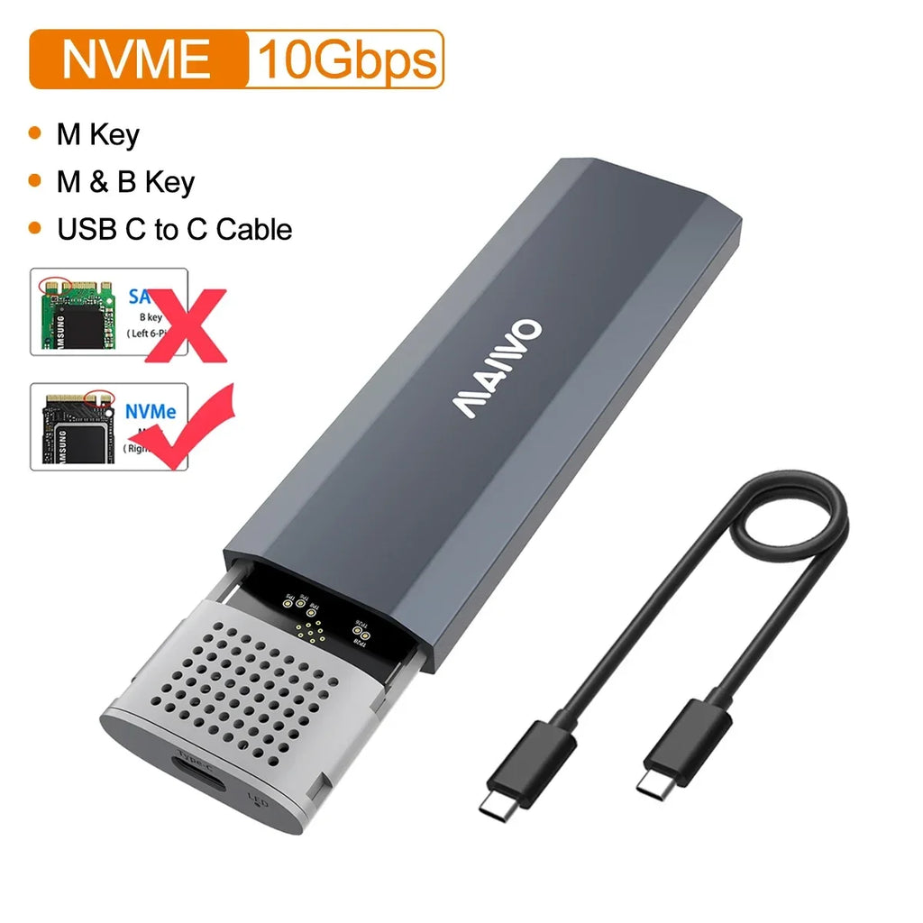 MAIWO M.2 NVMe SATA SSD Enclosure – 10Gbps USB 3.2 Gen2 SSD Enclosure PRIMED NVMe