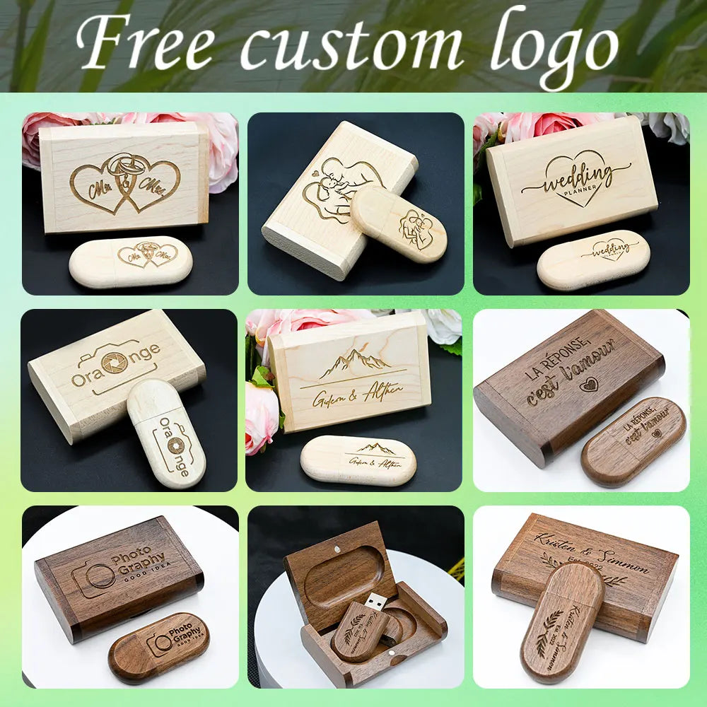 50-Pack Wooden USB Flash Drives 32/64/128GB Custom Logo Gift USB Flash Drive PRIMED
