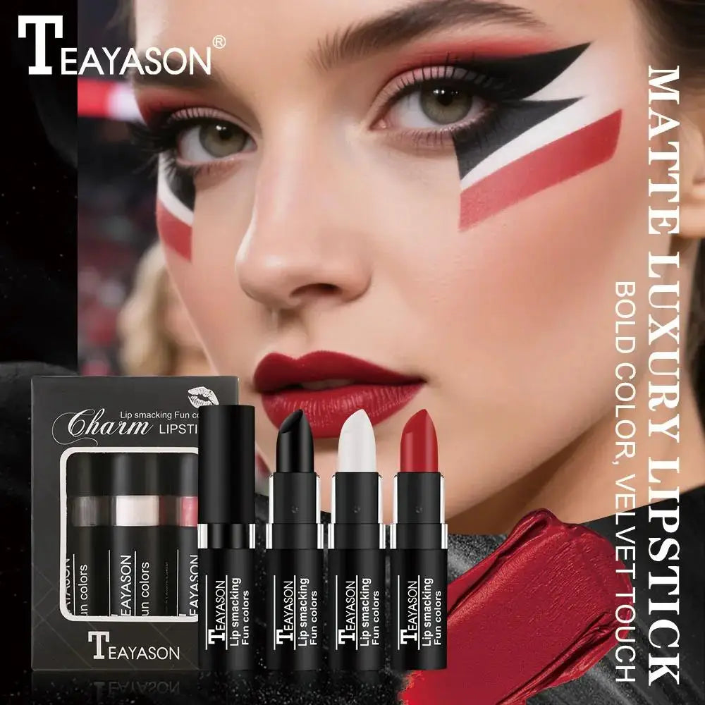 TEAYASON Velvet Matte Lipstick Set – Black White Red, 3pcs