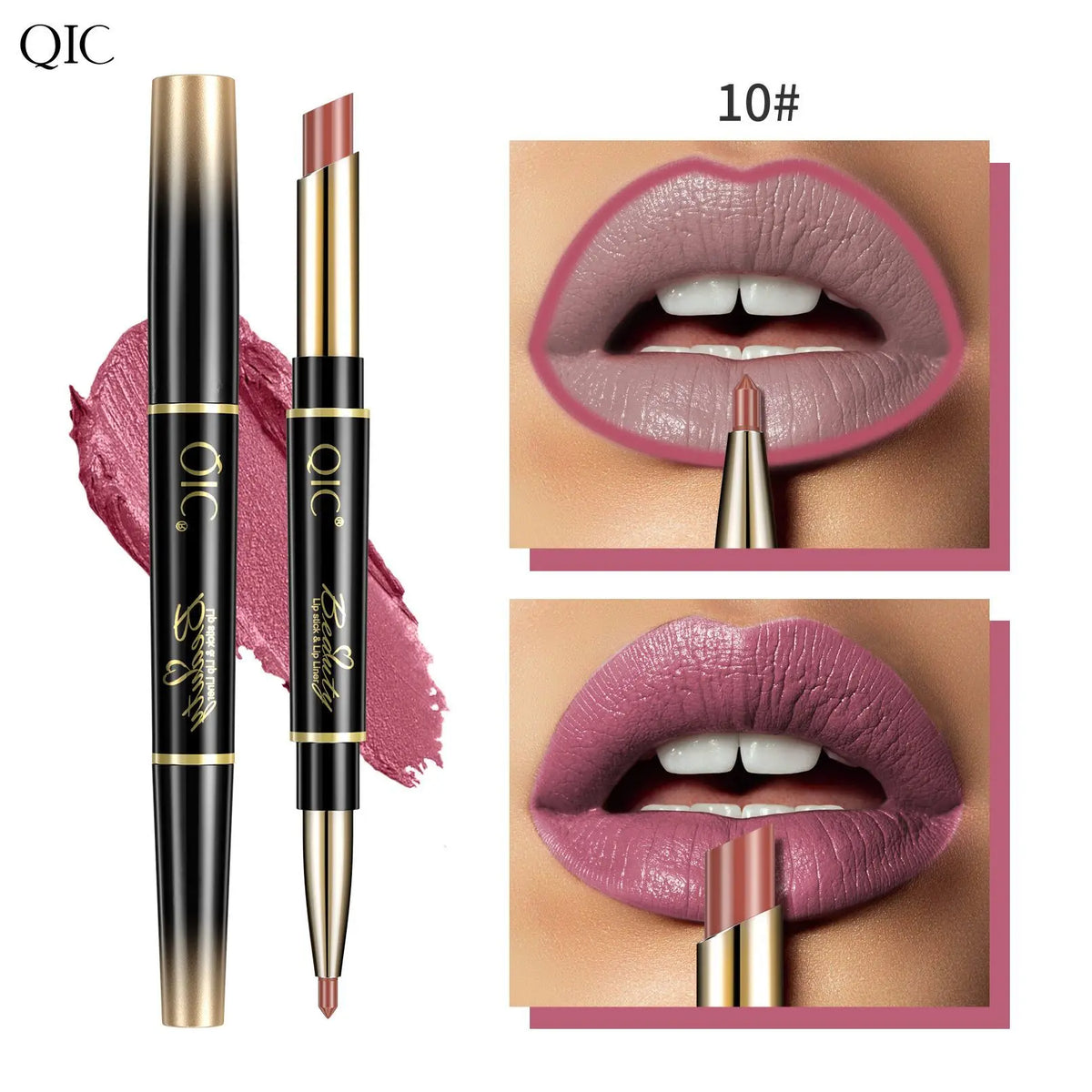 QIC 2-in-1 Waterproof Matte Lip Liner & Lipstick Pencil Lip Liner Lipstick PRIMED 10