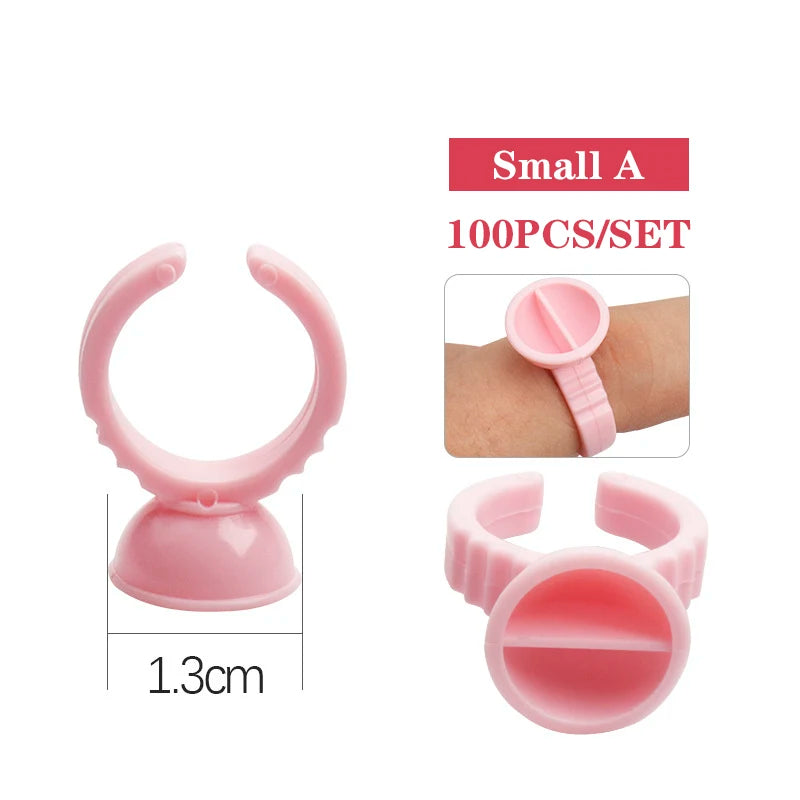 100Pcs Disposable Lash Glue Rings | Eyelash Extension Supplies Lash Extension Accessory PRIMED 100pcs pink small A