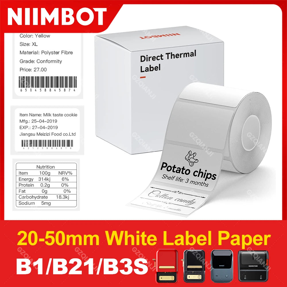 Niimbot Thermal Label Rolls – B1 B21 B203 B3S Compatible Label Maker Tape PRIMED