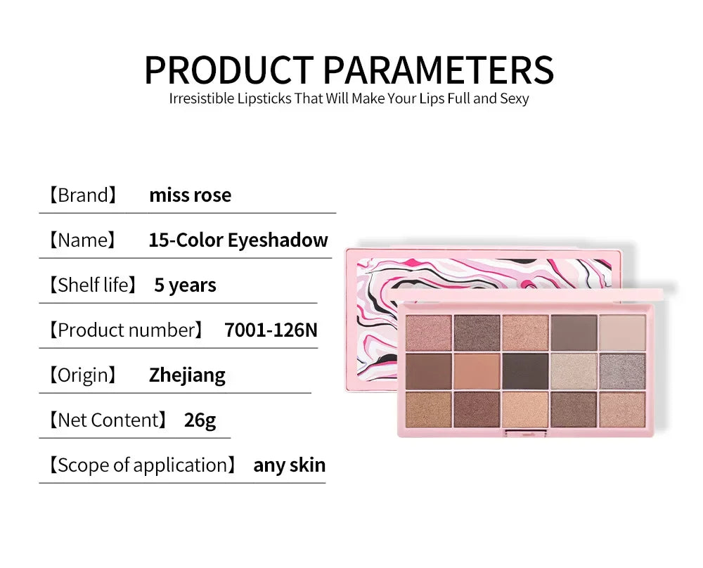 MISS ROSE 15-Color Nude Eyeshadow Palette – Matte & Shimmer Eyeshadow Palette PRIMED