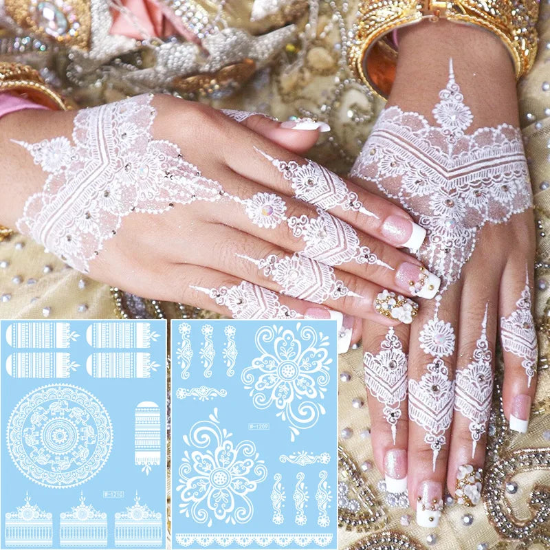 White Henna Flower Temporary Tattoo Sticker – Body Art