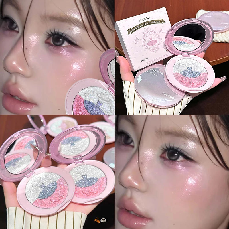 3-Color Pearl Shimmer Highlighter Palette – Face & Body Glow