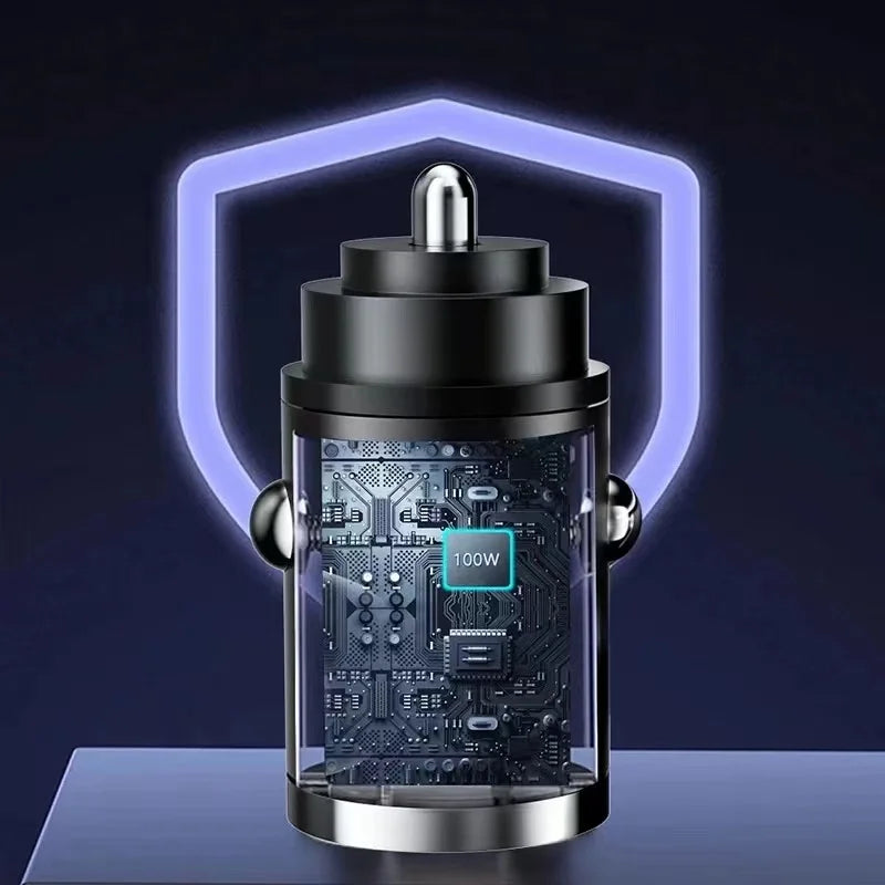 Mini 100W PD QC3.0 Fast Car Charger USB-C + USB-A Adapter Car Charger Adapter PRIMED