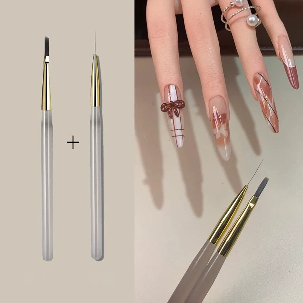 Nail Art Brush Set – Liner, Flat Gel & Plaid Manicure Tools Nail Art Brush Set PRIMED Plaid And Line