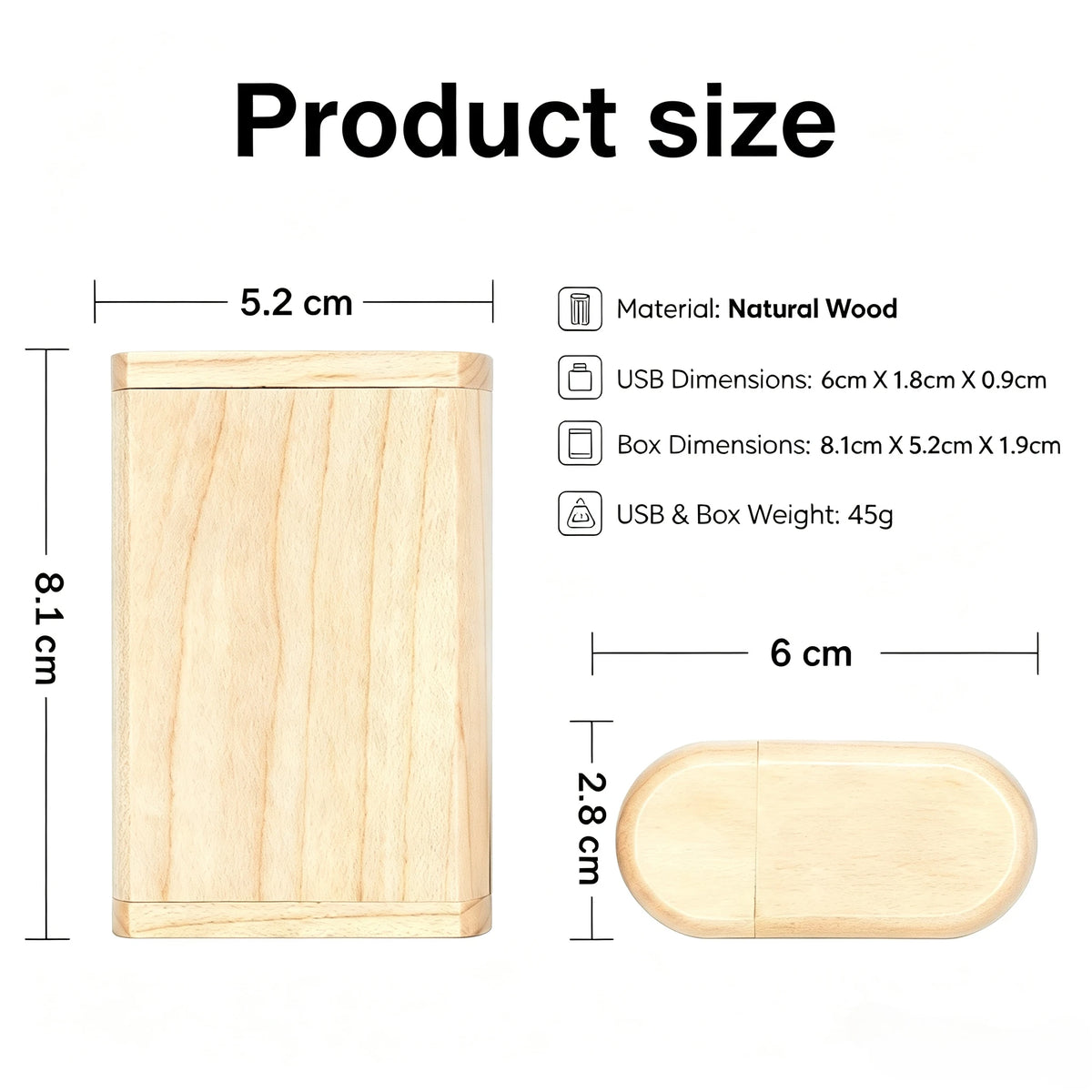 50-Pack Oval Wooden USB 2.0 Flash Drives | Free Custom Logo USB Flash Drive PRIMED