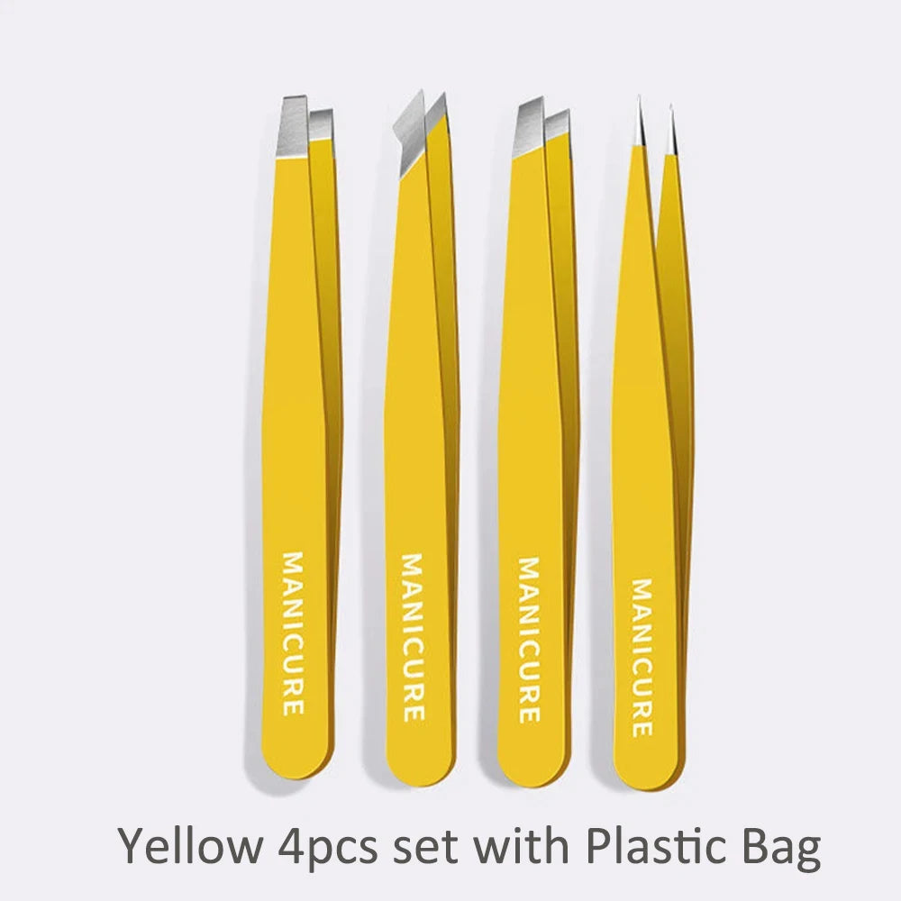 Stainless Steel Slanted Eyebrow Tweezers – Colorful Set