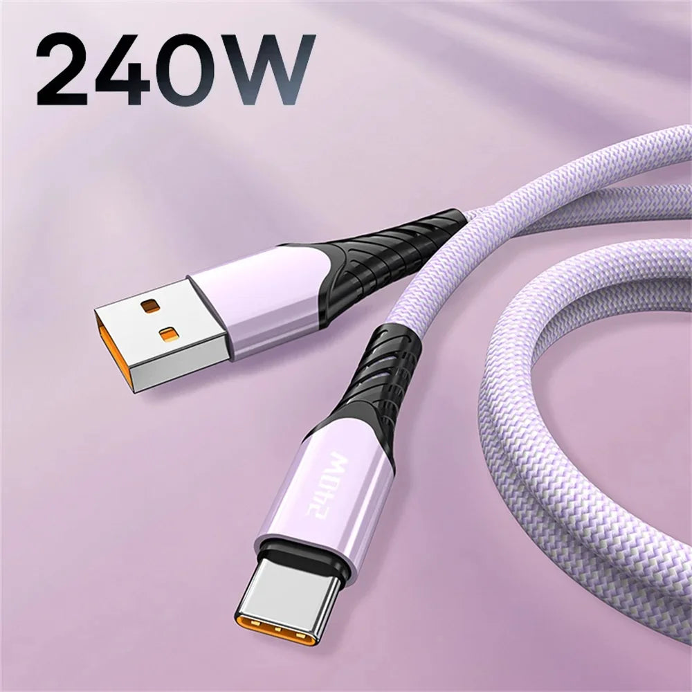 USB-C to USB-C PD Fast Charging Cable QC4.0 6A Braided Cord USB-C Charging Cable PRIMED A-C Purple 1.5m