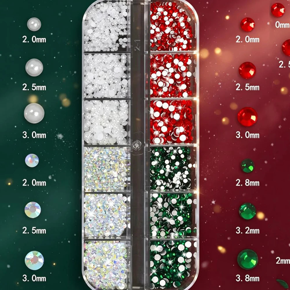 Christmas Nail Charms Set – Santa Snowflake Rhinestones 4 Boxes
