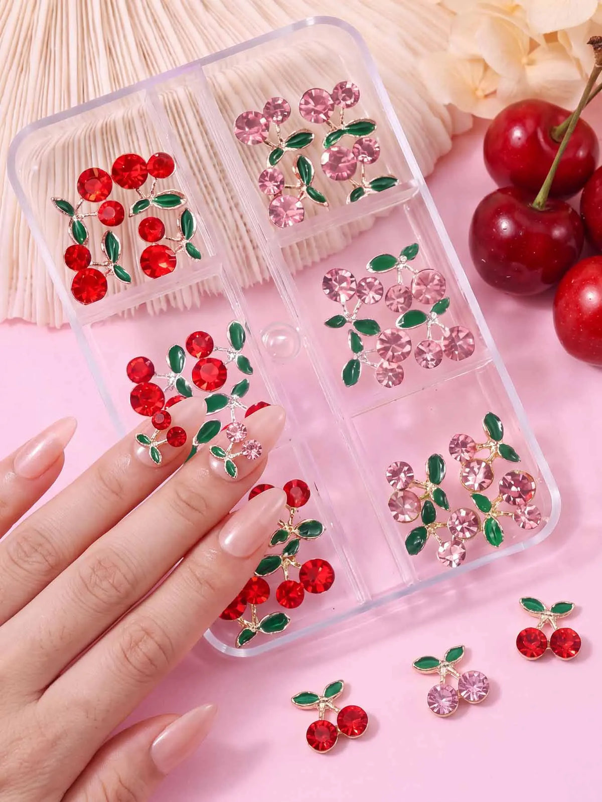 24Pcs Red Cherry 3D Nail Art Rhinestone Diamond Zircon Set Nail Art Rhinestones PRIMED A2